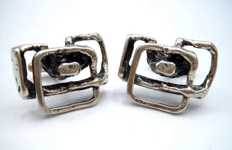 Modernist Brutalist Designer Manschettenknöpfe in Silber um 1960