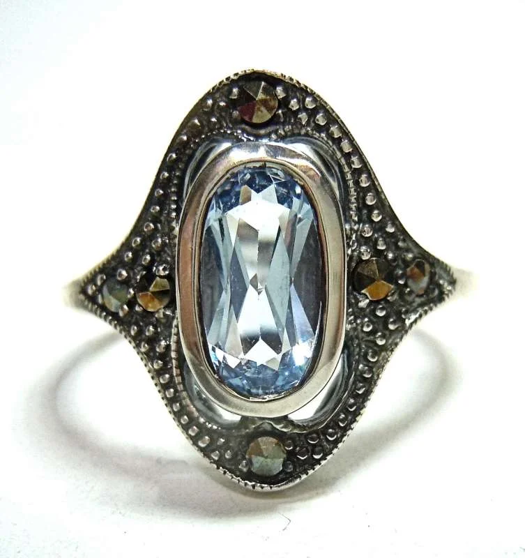 925 Silber Jugendstil Aquamarin Ring Pforzheim  52