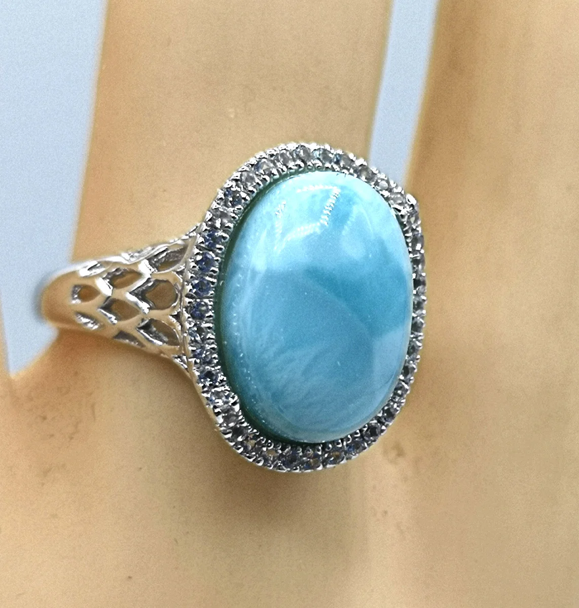 925 Silber Designer Ring mit Larimar und Topasen RG62