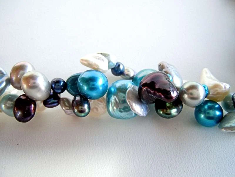 Vario Keshi Perlen Collier Türkismix mit 925 Silberschließe