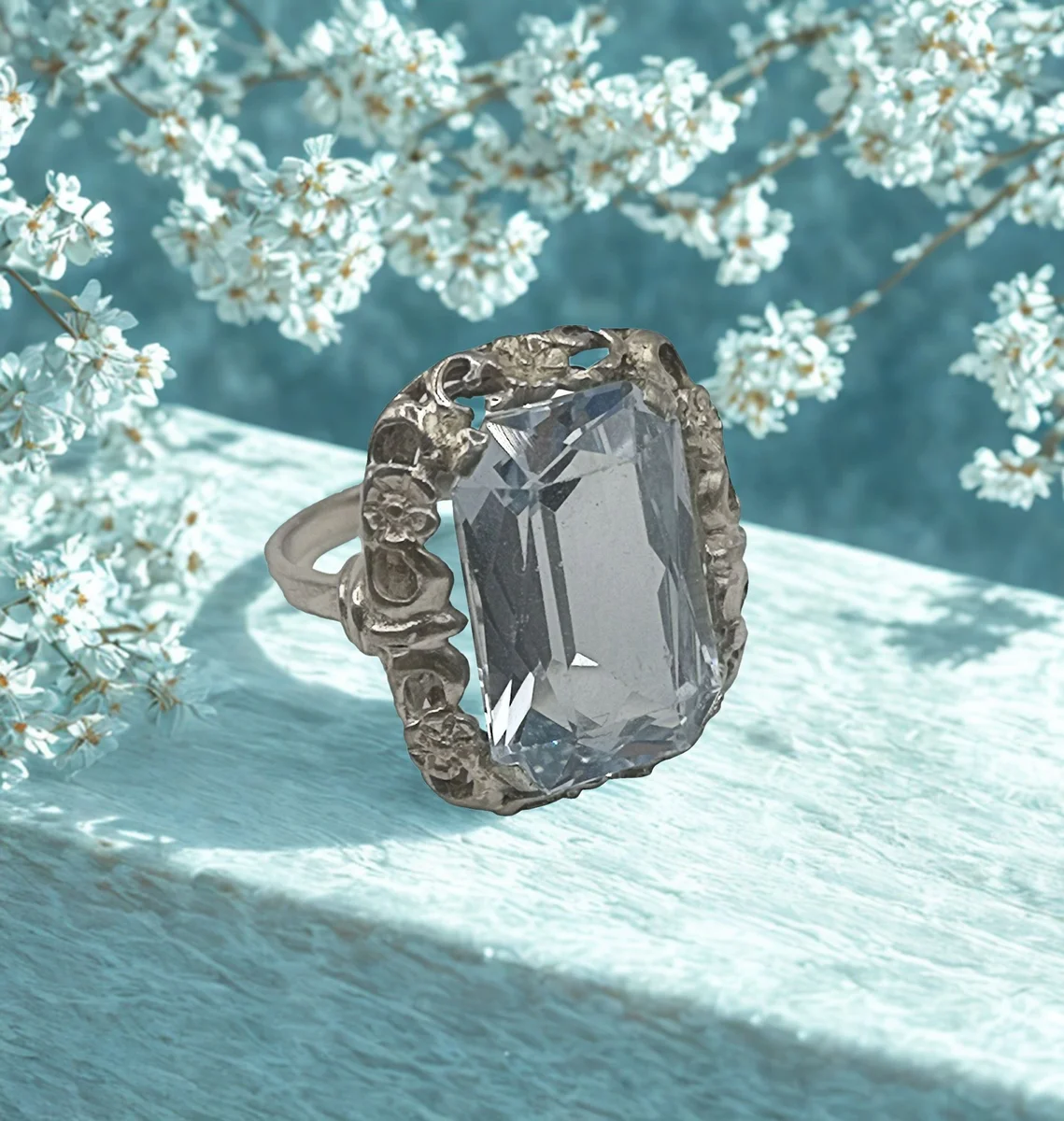 Jugendstil Ring mit Blautopas – 830 Silber handgefertigt aus Pforzheim, Ringgröße 50