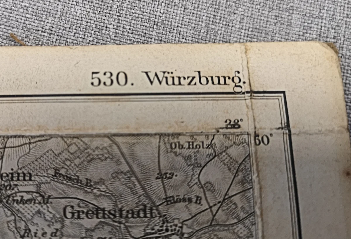 Antike Landkarte Faltkarte auf Leinen - Würzburg - 1886 bayr. Generalstabskarte