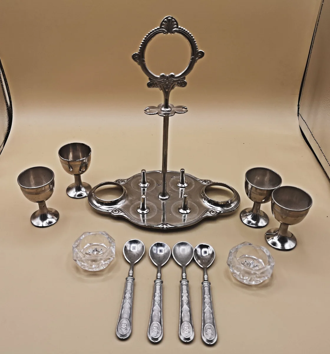 Antike Eier-Menage um 1910 – Heimendahl & Keller Hilden – versilbert, 800 Silber, 24 cm