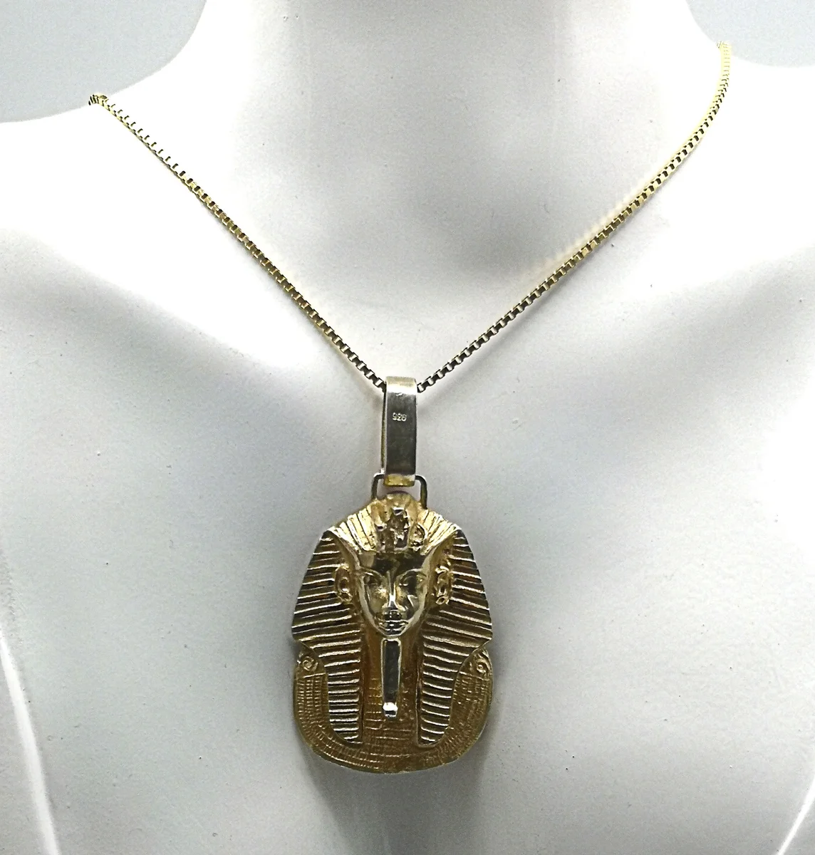 Tutanchamun Anhänger an Kette a.d. 60er  – 935 Silber vergoldet