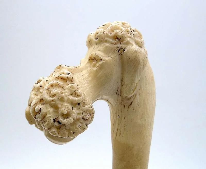 Antike Aufsatzlupe um 1850 mit Meerschaum-Griff Pudelkopf – 80mm