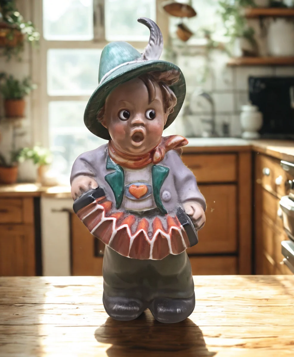 Antiker Goebel Rauchverzehrer Junge mit Ziehharmonika – Hummel-Stil TMK-2 (1950er)