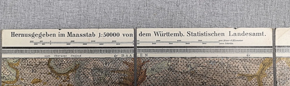 Antike Landkarte Faltkarte auf Leinen - Heidenheim- 1925  Geognostisch