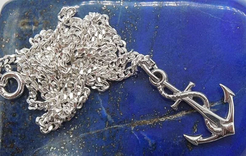 925 Silber Anker-Anhänger an 44 cm Flachpanzerkette – Rhodiniert & Symbolisch