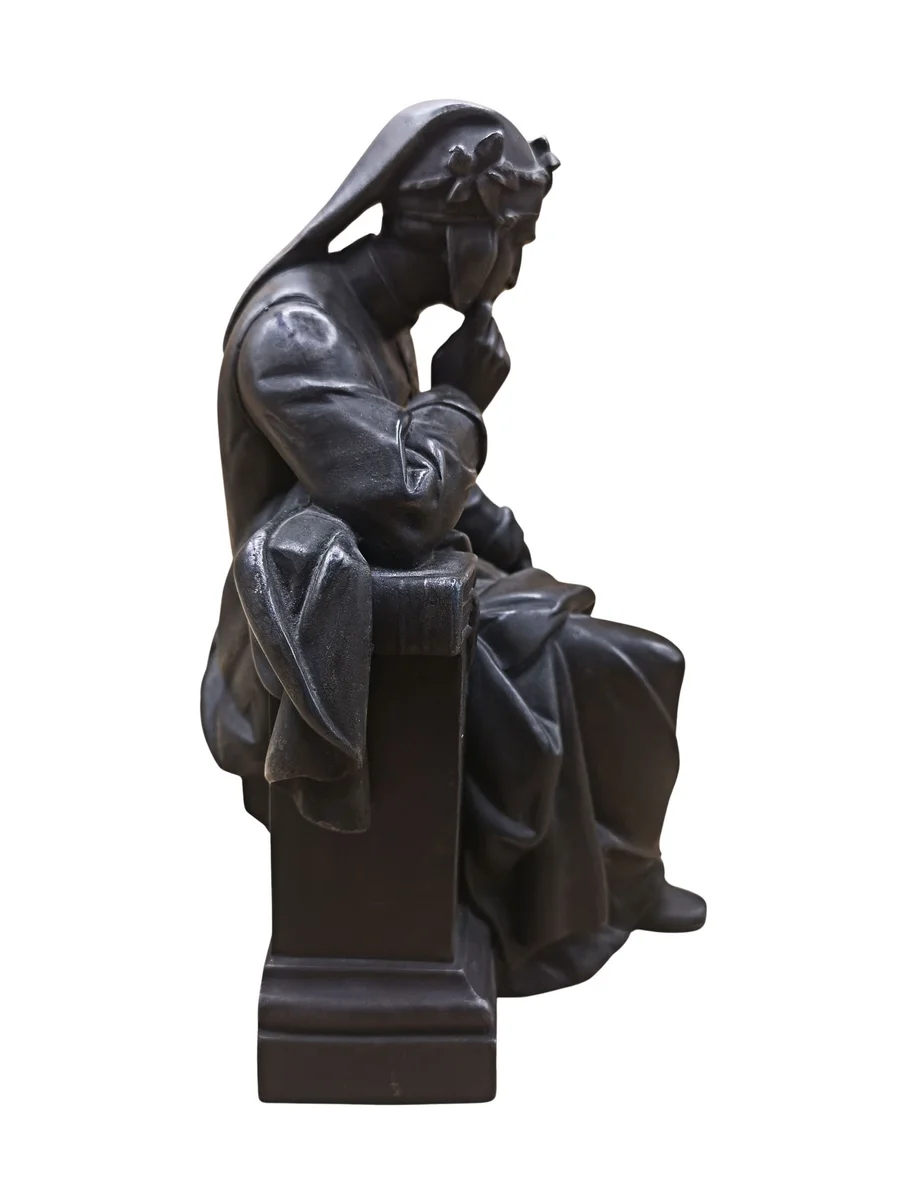 Antike Skulptur „Der nachdenkliche Dante“ nach Jerónimo Suñol – Zinkguss ca. 21 cm