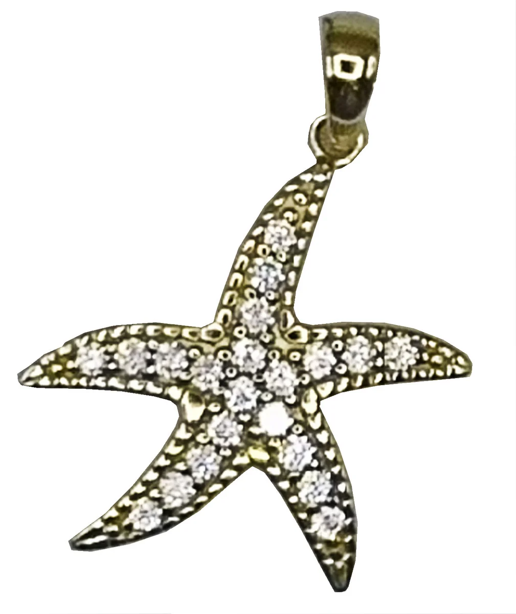 Anhänger Seestern mit 21 Zirkone Silber an Kette 925 Silber vergoldet