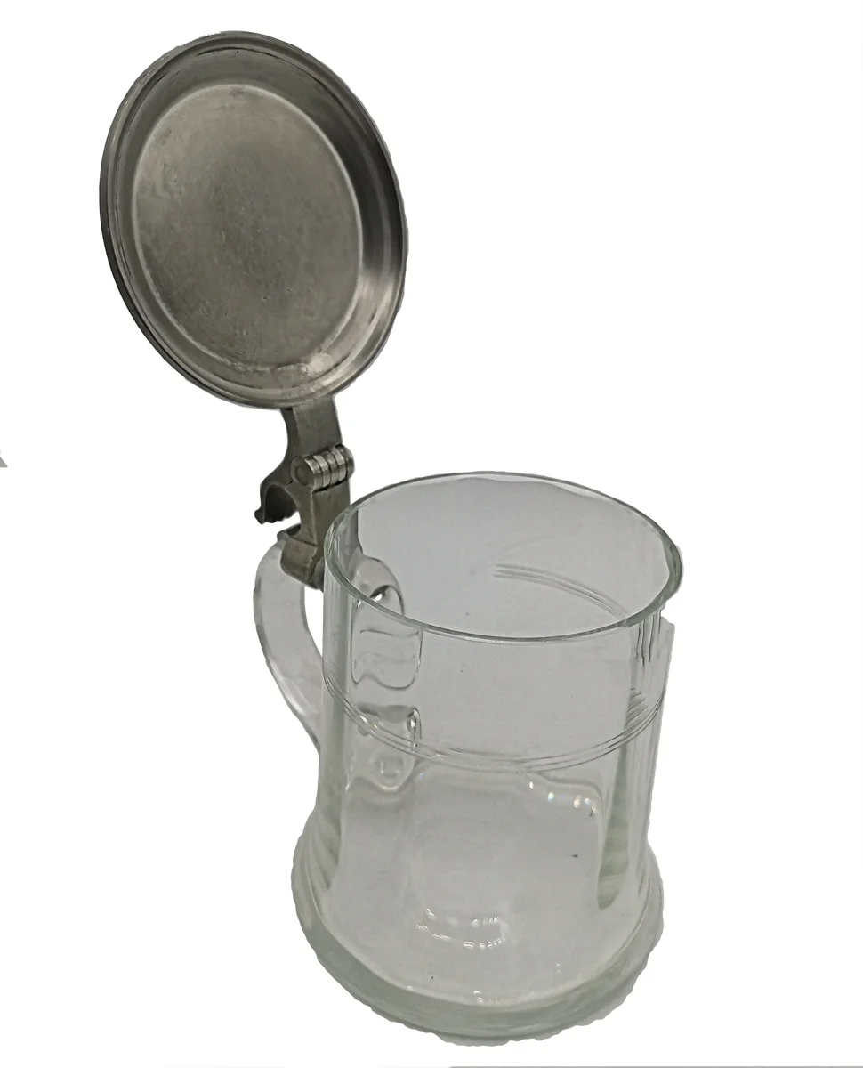Jugendstil Glaskrug mit Zinndeckel  und Monogramm H.H.