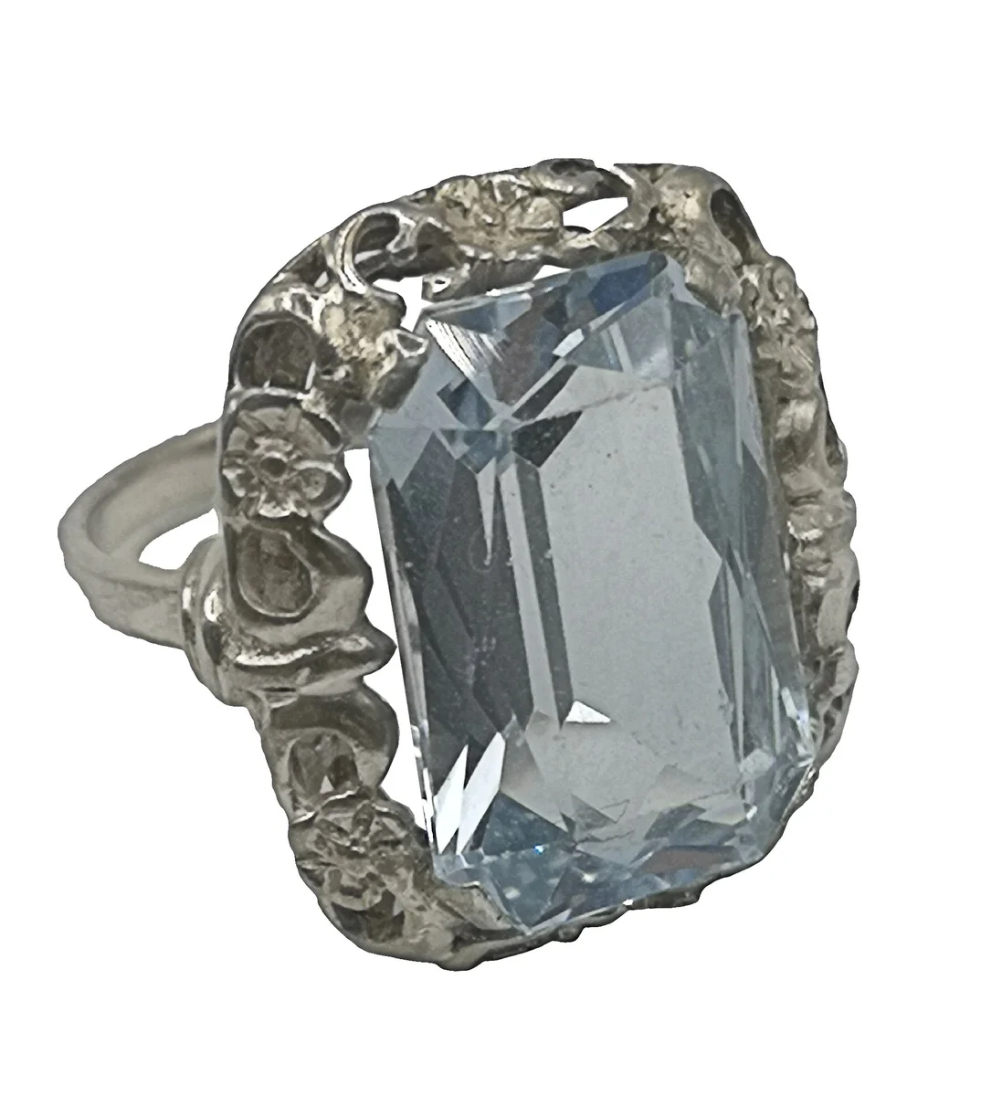 Jugendstil Ring mit Blautopas – 830 Silber handgefertigt aus Pforzheim, Ringgröße 50