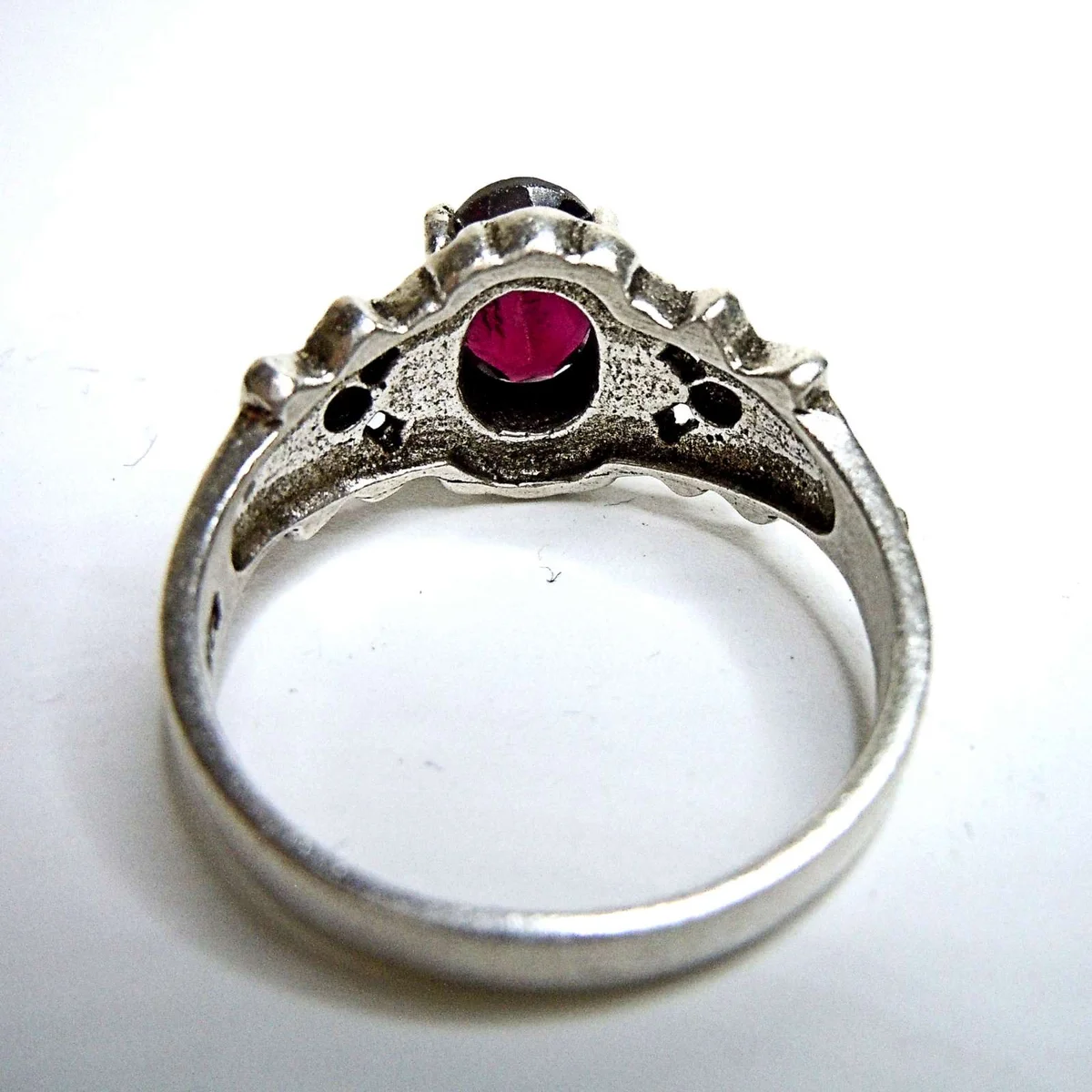 Noblesse - Jugendstil Silber Blüten Ring mit Granat + Markasiten RG62