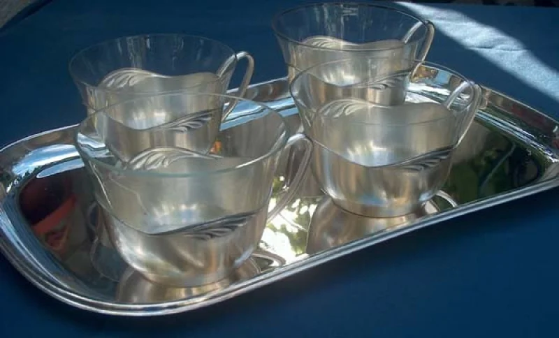WMF Silber Kaffee+Tee Set Form Rom/Paris + Tablett f.4 Pers