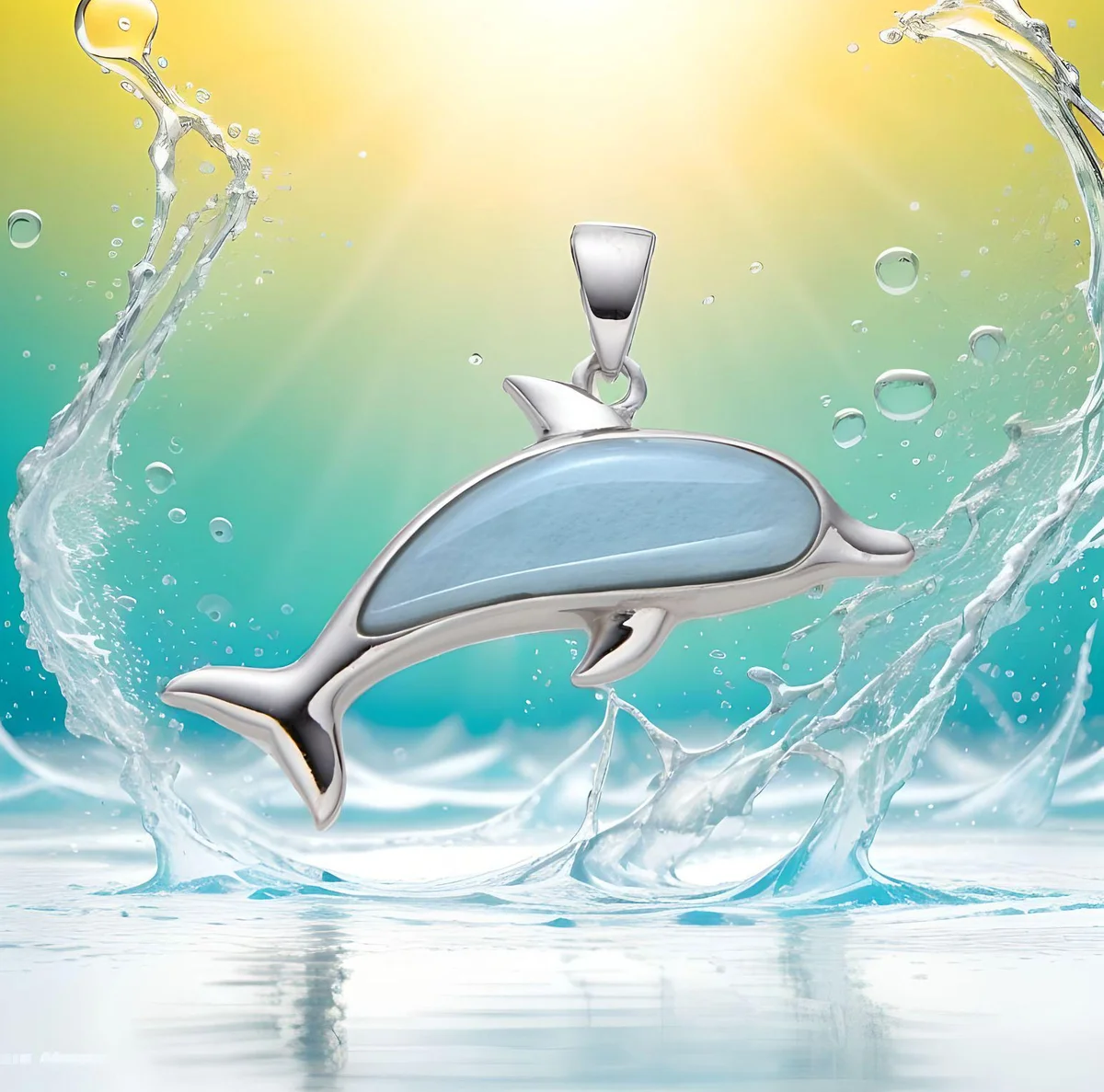 Karibischer Larimar Delphin Anhänger an Singapurkette 925 Silber