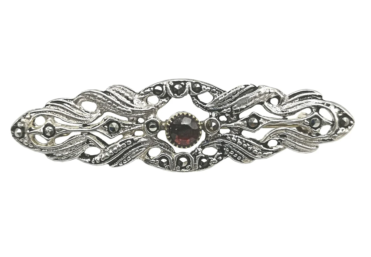 Traumhafte Böhmen Granat Silber Brosche um 1920