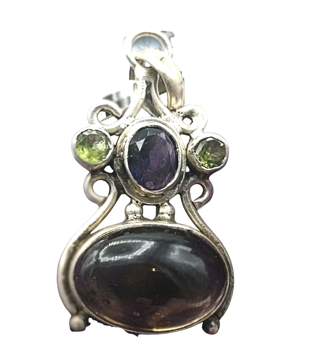 925 Silber Boho Anhänger mit Rauchquarz, Amethyst & Peridot inkl. Silberkette