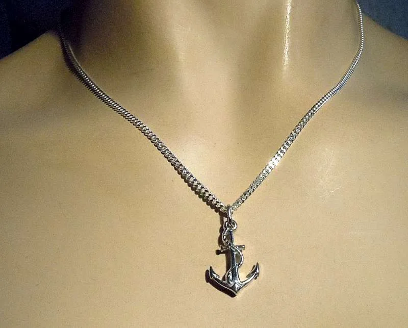 925 Silber Anker-Anhänger an 44 cm Flachpanzerkette – Rhodiniert & Symbolisch