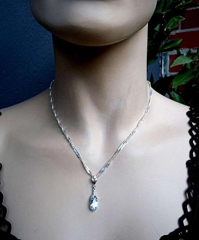 Art-Deco Aquamarin Anhänger aus 925 Silber mit Singapurkette – exklusiver Edelsteinschmuck