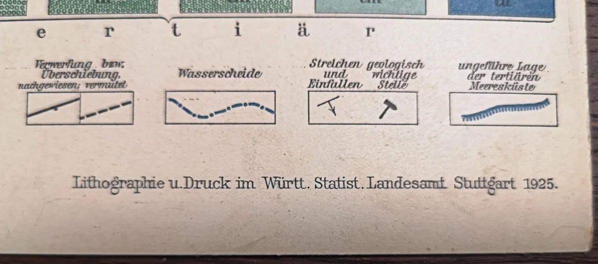 Antike Landkarte Faltkarte auf Leinen - Heidenheim- 1925  Geognostisch
