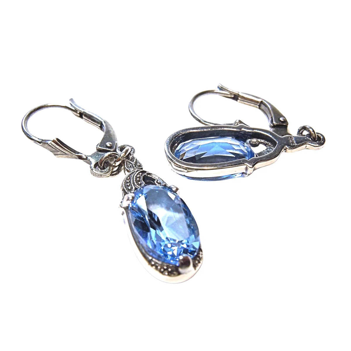Art-Deco Aquamarin Schmuckset aus 925 Silber – Anhänger mit Ohrhängern & Singapurkette