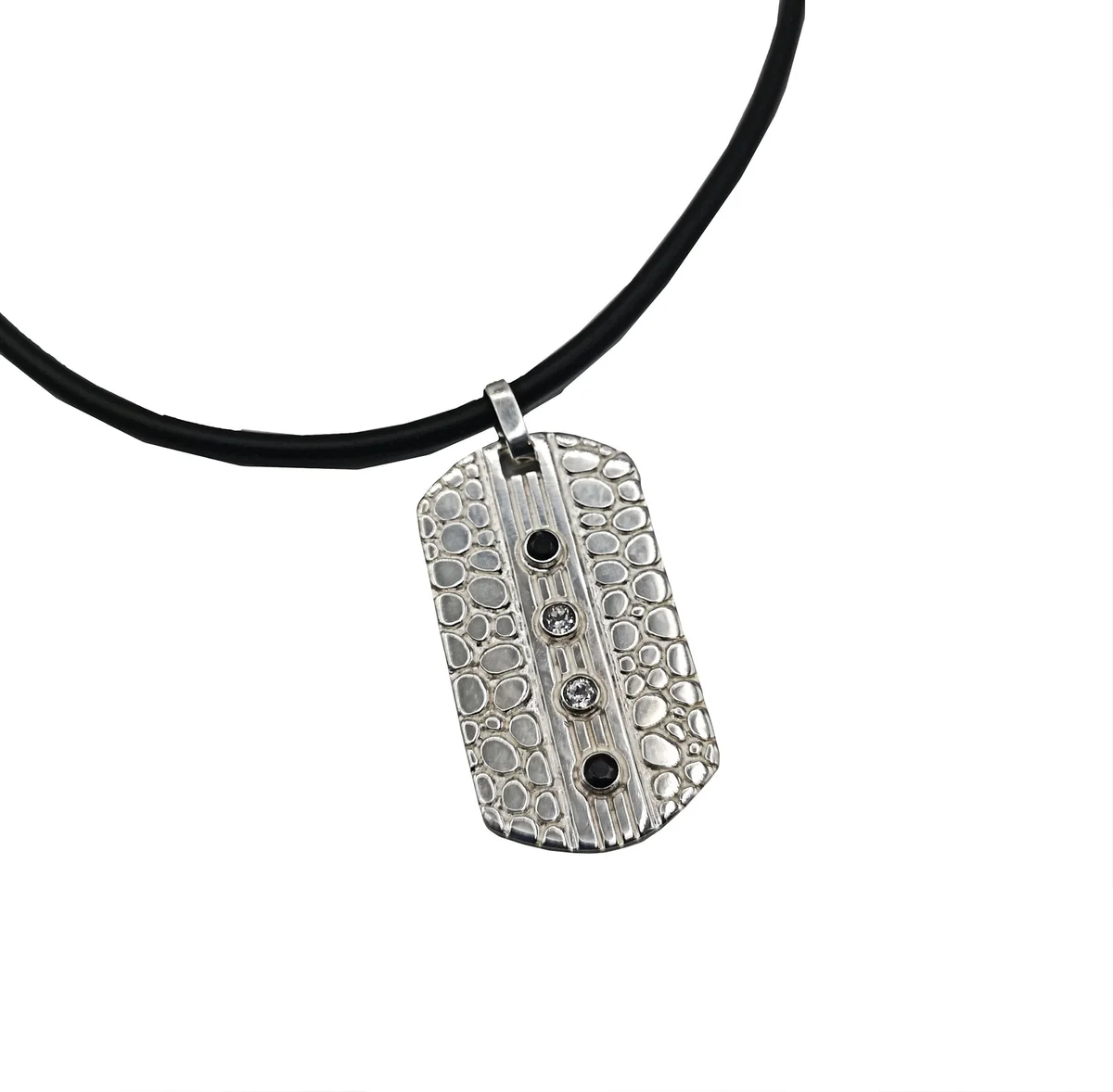 Designer 925 Silber Anhänger Rasierklinge mit Edelsteinen an Kautschukband
