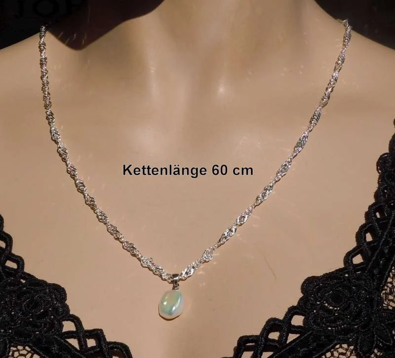 Keshi Perlenanhänger mit 925 Silber Singapur-Kette – Naturweiß AAAA, Handarbeit