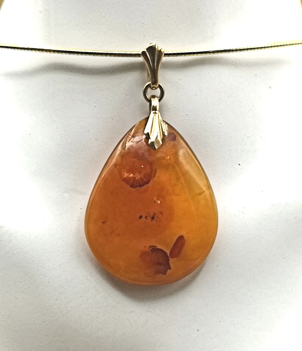 Baltischer ART DECO Bernstein Anhänger mit Kette Gold (5)