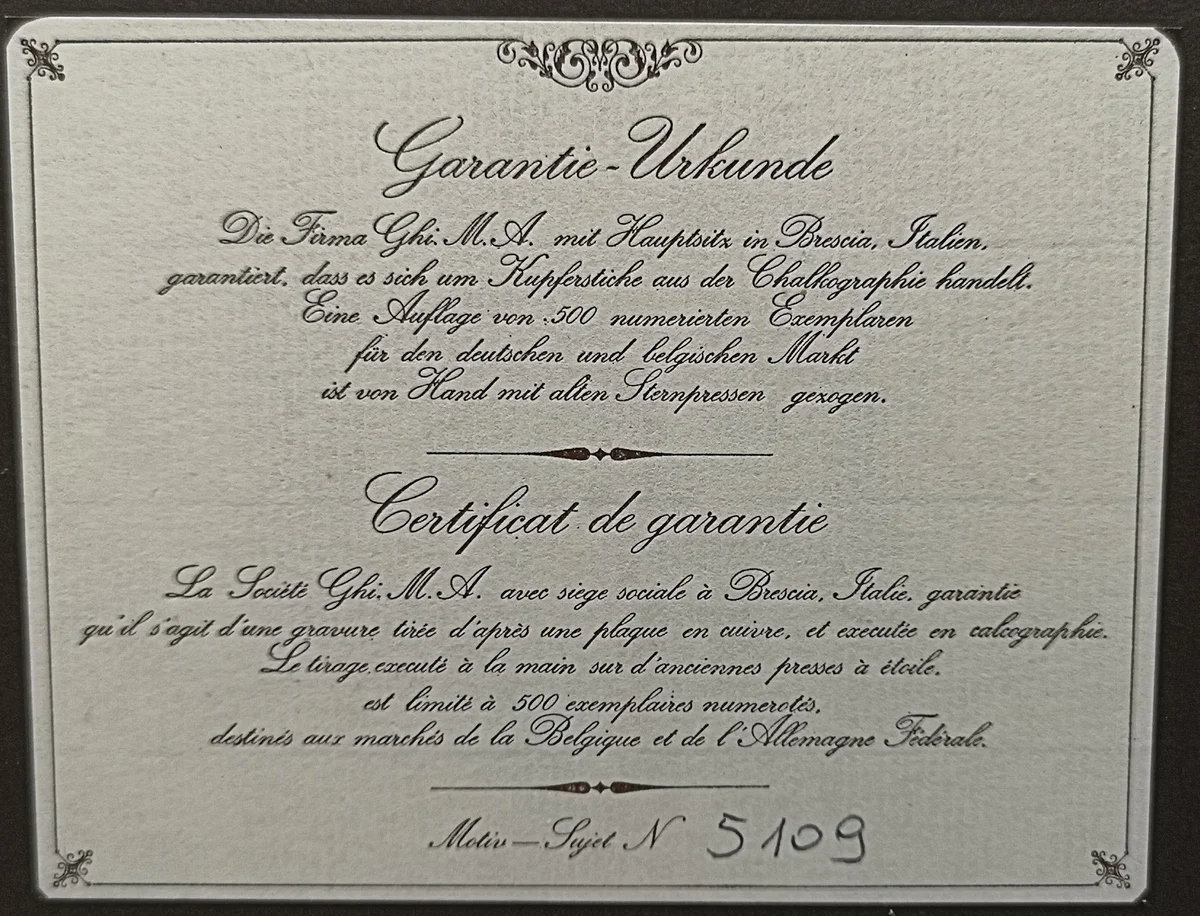 Zertifizierte Kalligraphie zu Kupferstich von J. Niedermann, Holzrahmen, 34x37cm, Der italienische Schreiber