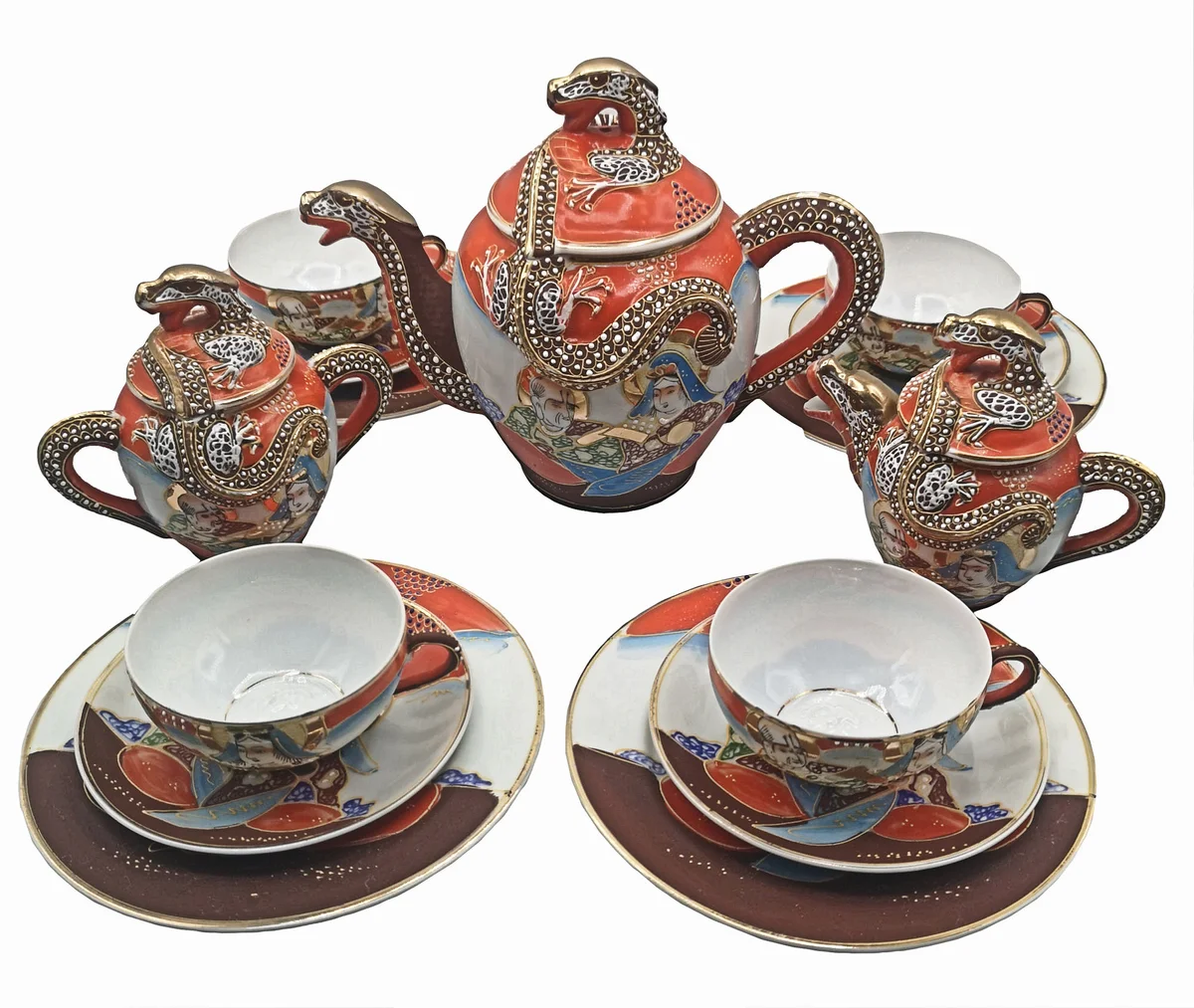 Japan / Nippon Teeservice mit Drachen und Geisha