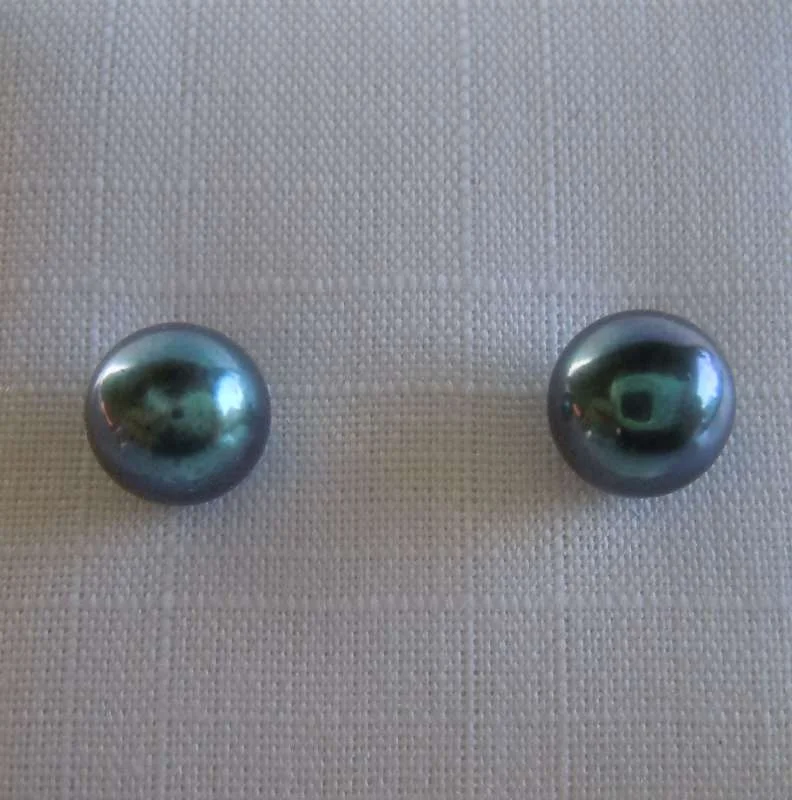 Paar Ohrstecker Süßwasser Zuchtperle 935 Silber  #09/ 5-6 mm / blaugrau 2