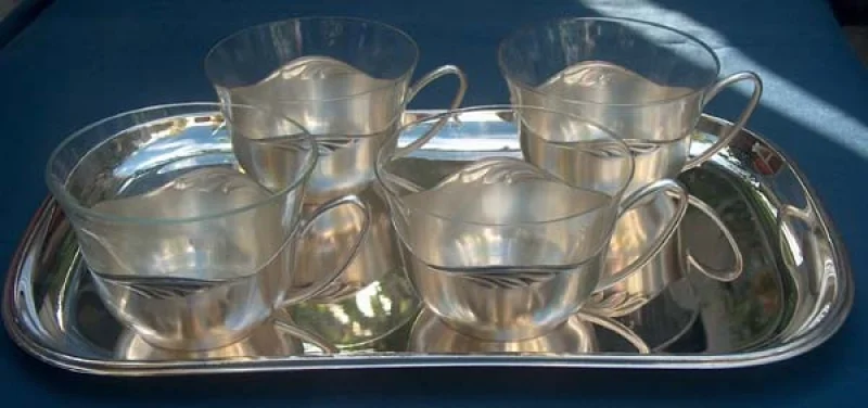 WMF Silber Kaffee+Tee Set Form Rom/Paris + Tablett f.4 Pers
