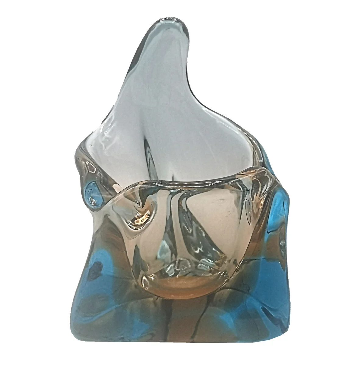 Murano Glas Aschenbecher / Schale – Blau-Gelb – ca. 1960er Jahre