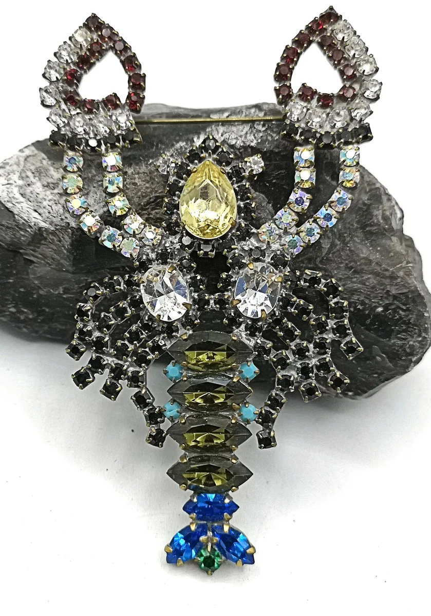Riesige Gablonzer Brosche Strass Krebs 40er Jahre