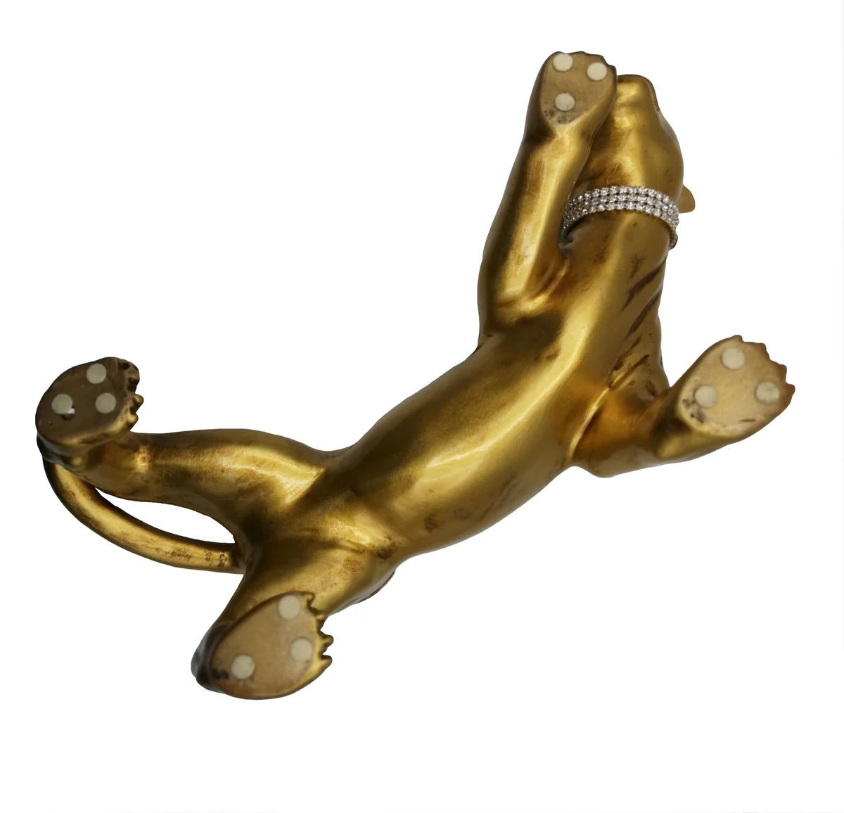Vergoldeter Keramik Panther Valle d’Oro Patchi – 80er Jahre Boho Chic Dekofigur mit Kristallhalsband
