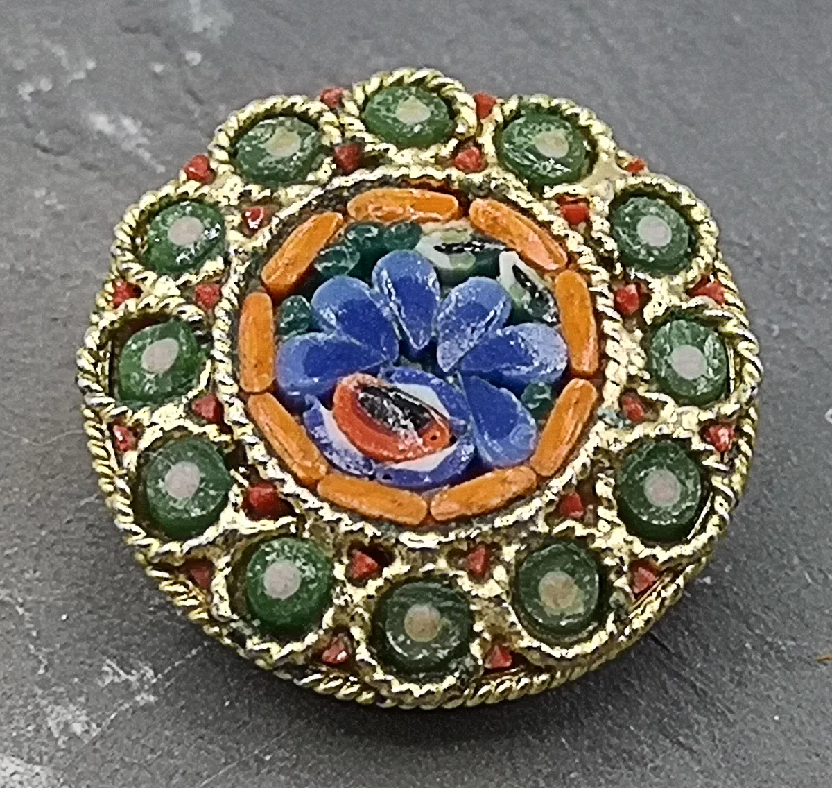 Murano Millefiori Blüten Brosche vergoldet um 1960