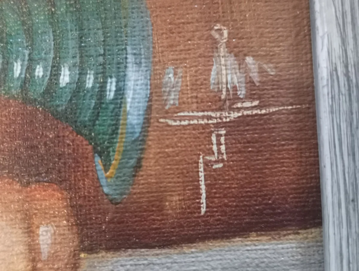Handgearbeiteter Barock Bilderrahmen aus Holz – Goldrahmen 1950er mit Ölgemälde