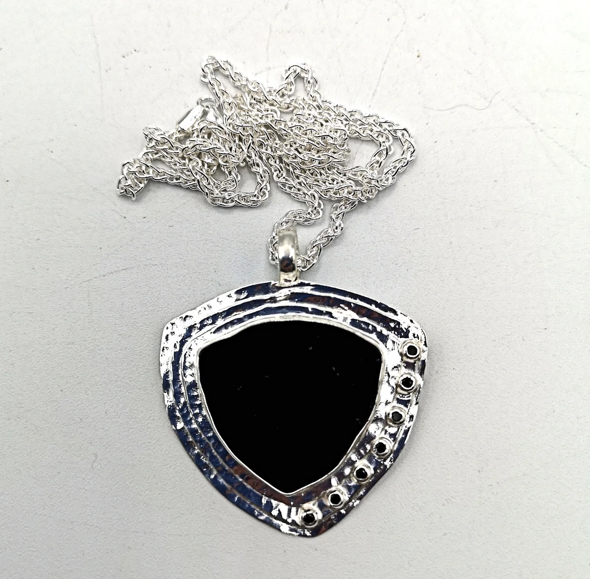 Großer moderner Designer 925 Silber Anhänger mit mittigem schwarzen Spinell