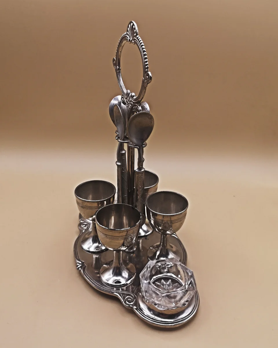 Antike Eier-Menage um 1910 – Heimendahl & Keller Hilden – versilbert, 800 Silber, 24 cm