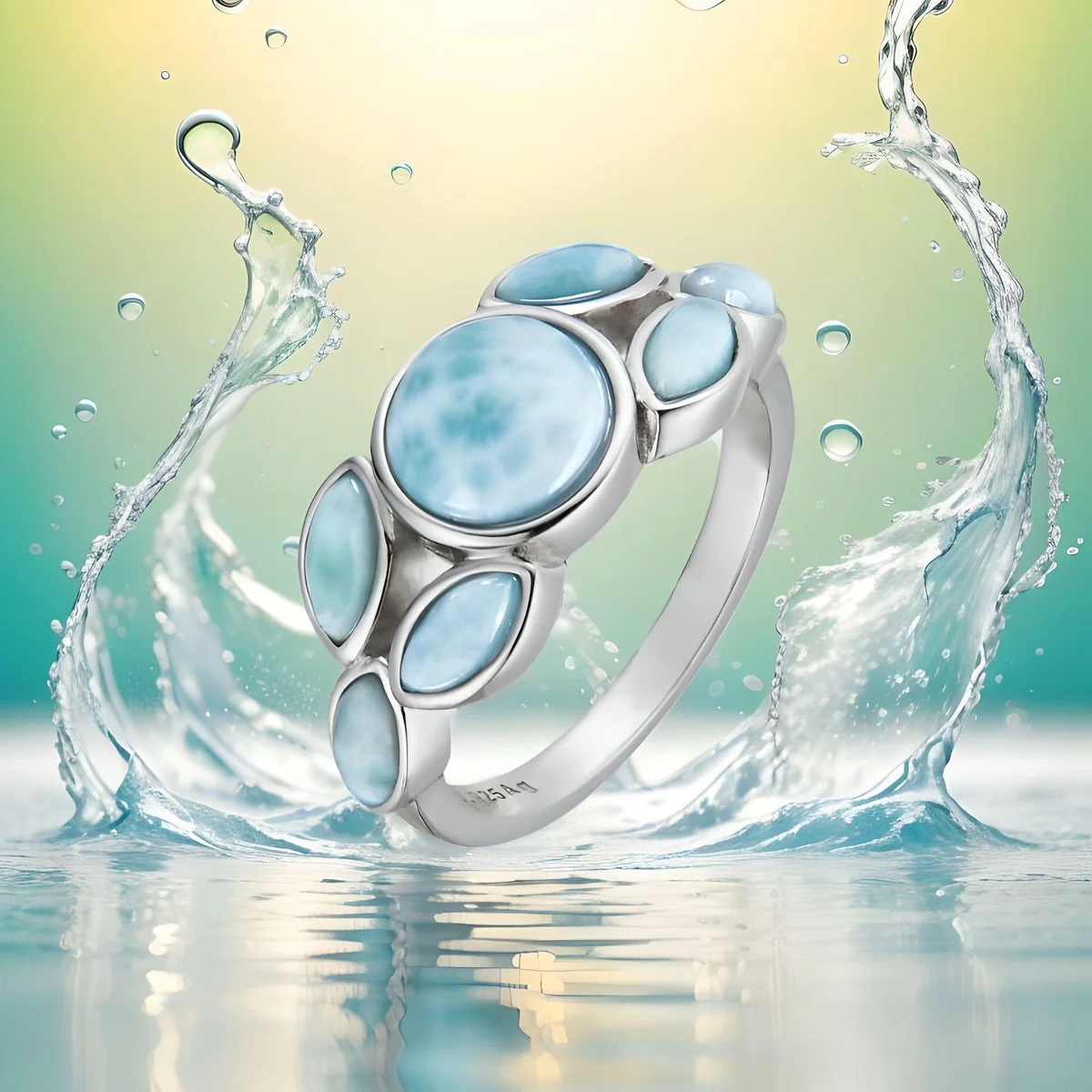 Designer 925 Silber Ring mit blauem Larimar (Atlantisstein) – RG54 Statement Schmuck 10 mm Ringkopf