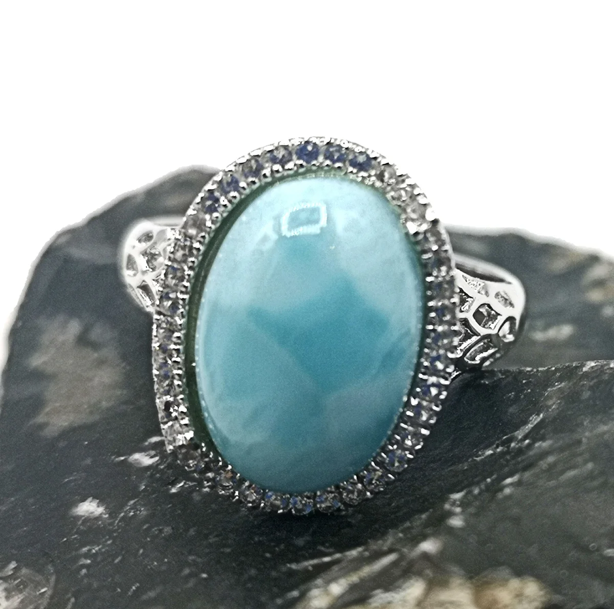 925 Silber Designer Ring mit Larimar und Topasen RG64