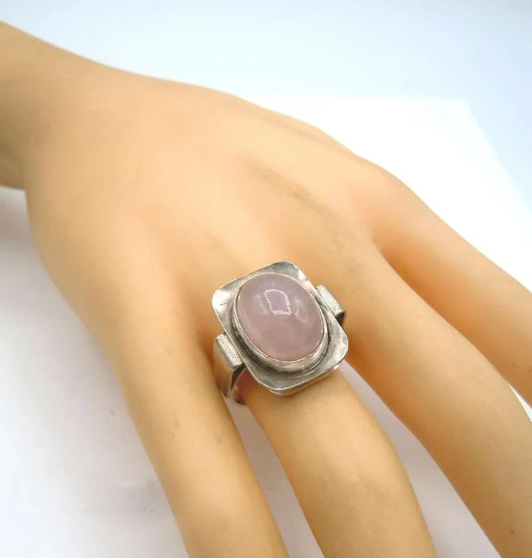 935 Silber Ring mit Rosenquarz RG 57 aus den 70ern