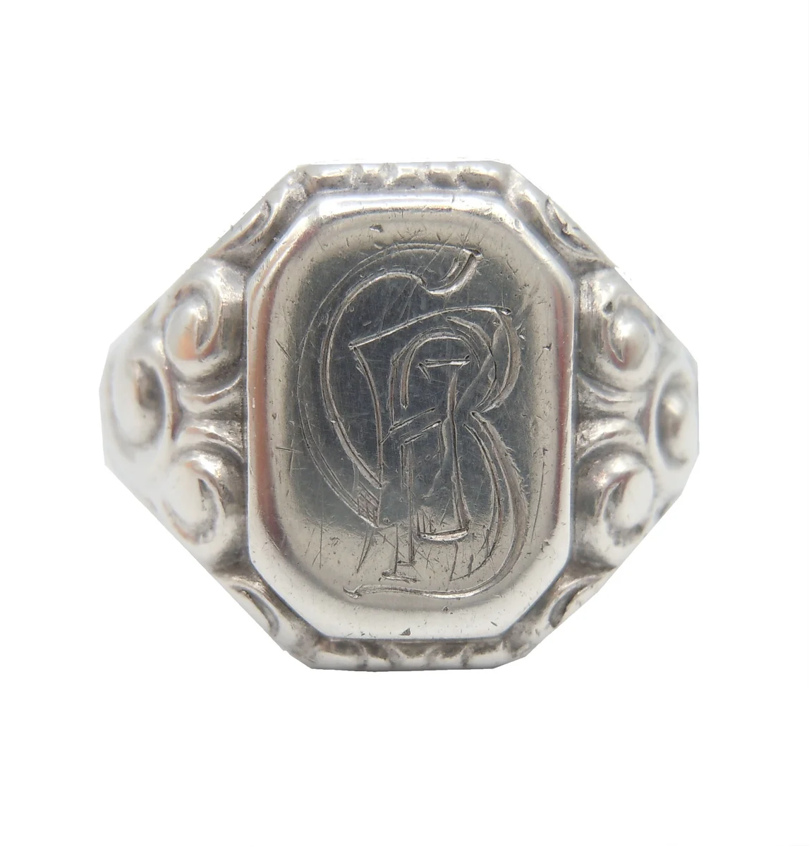 835 Silber Siegelring Monogram G.B. Silberschmiede Arbeit um 1925 RG60