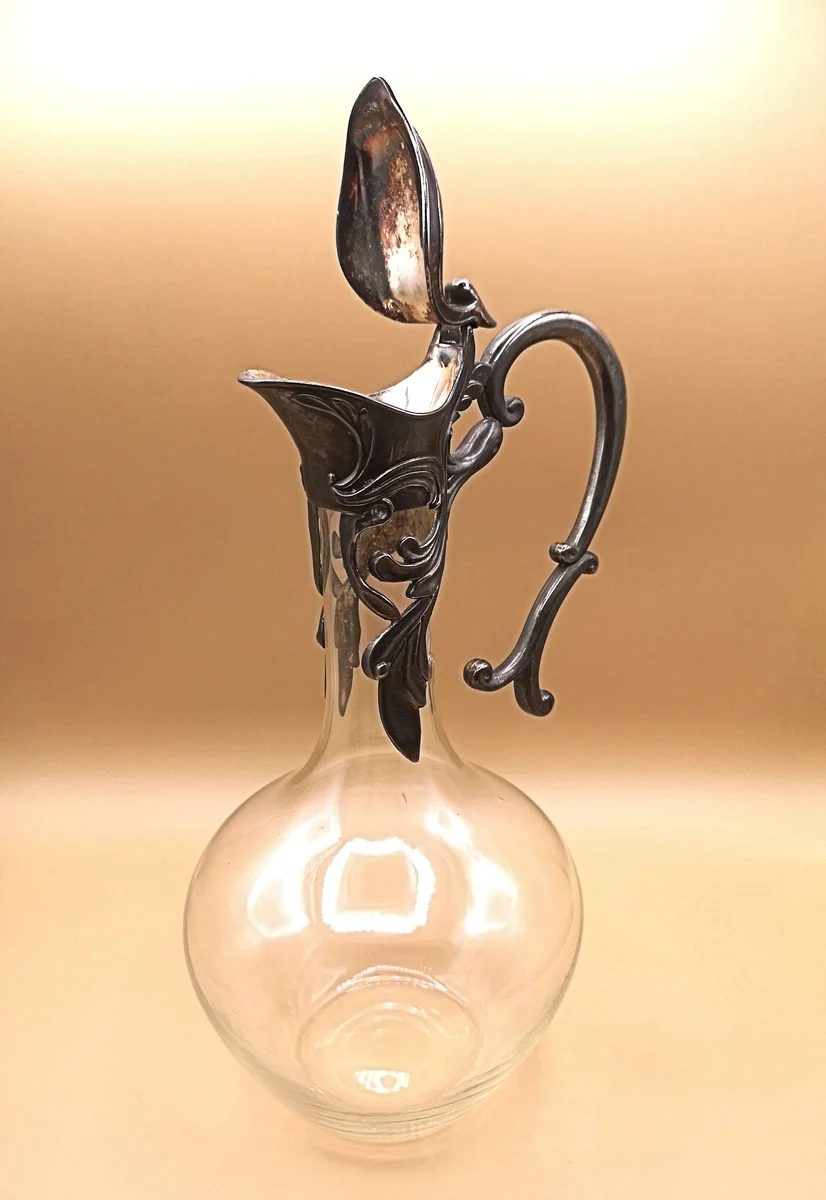 Jugendstil Karaffe / Dekanter mit versilberter Montur um 1910
