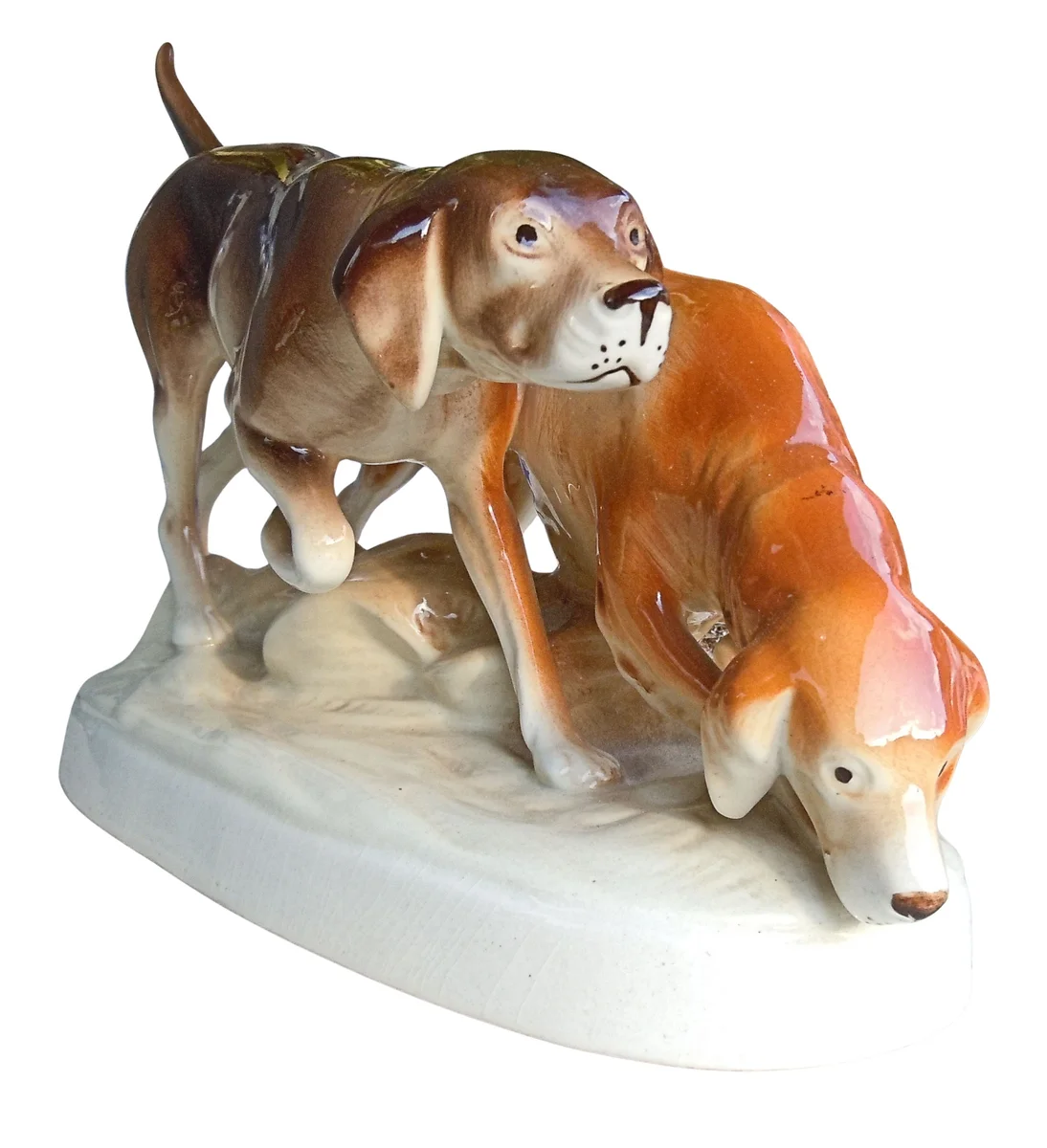 Royal Dux Porzellanfigur Jagdhunde – Handbemalte Tierfigur aus Czechoslovakia, 32 cm