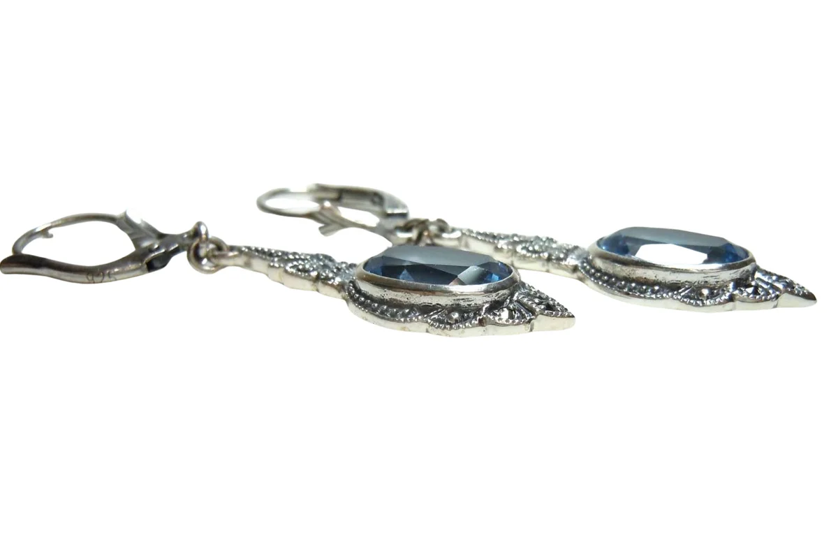 Jugendstil Ohrschmuck aus 925 Silber mit Aquamarin & Markasit – Handgefertigt