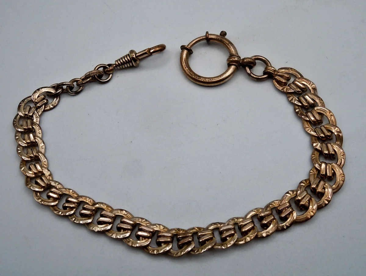 Rotgold vergoldete  Jugendstil Taschenuhrenkette