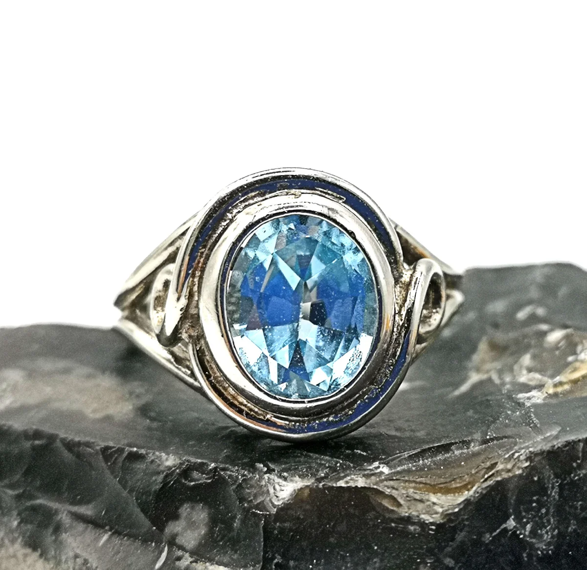 925 Silber ARTDECO Ring mit Blautopas Pforzheim um 1930 RG 55