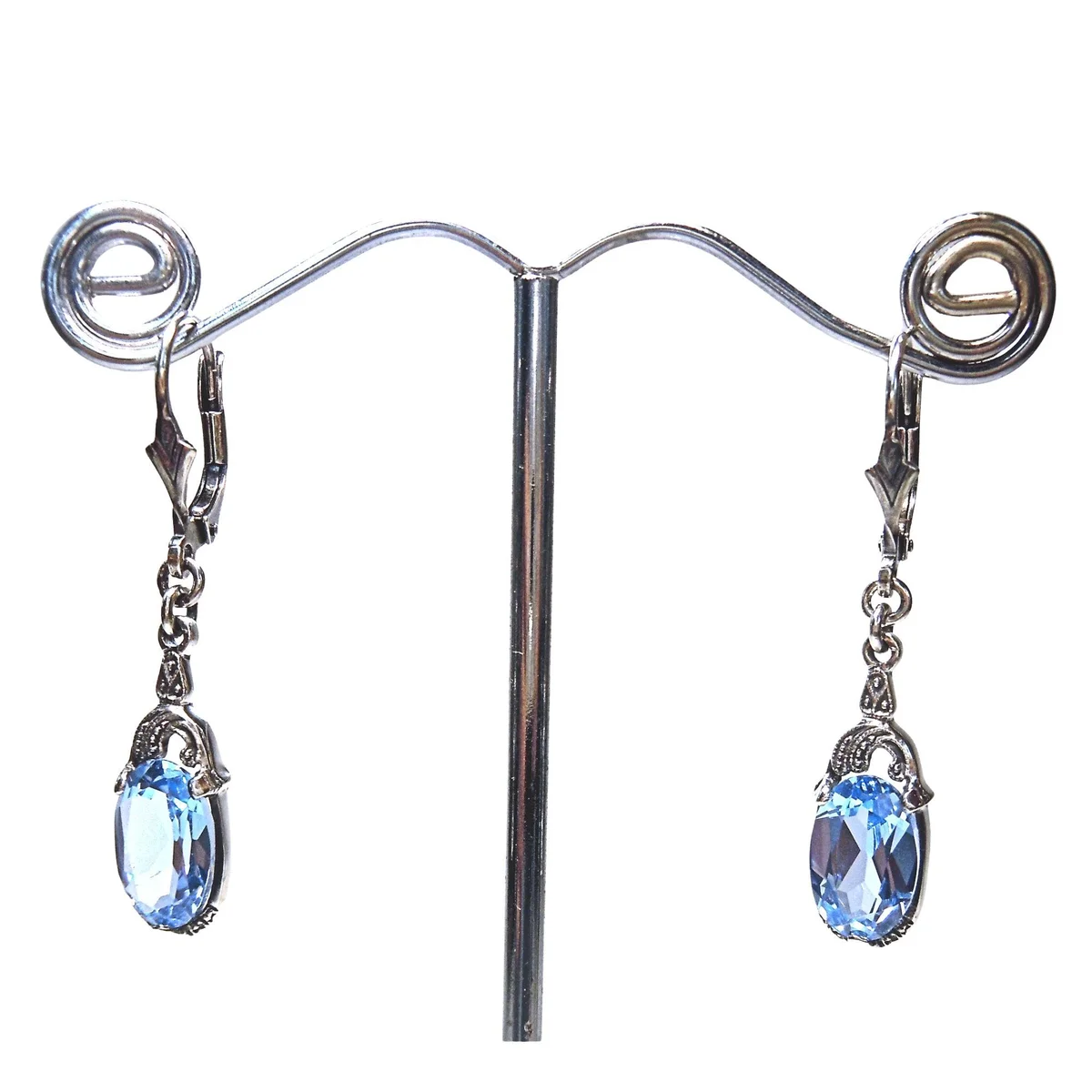 Exklusive Art-Deco Ohrringe aus 925 Silber mit oval geschliffenem Aquamarin – handgefertigter Ohrschmuck