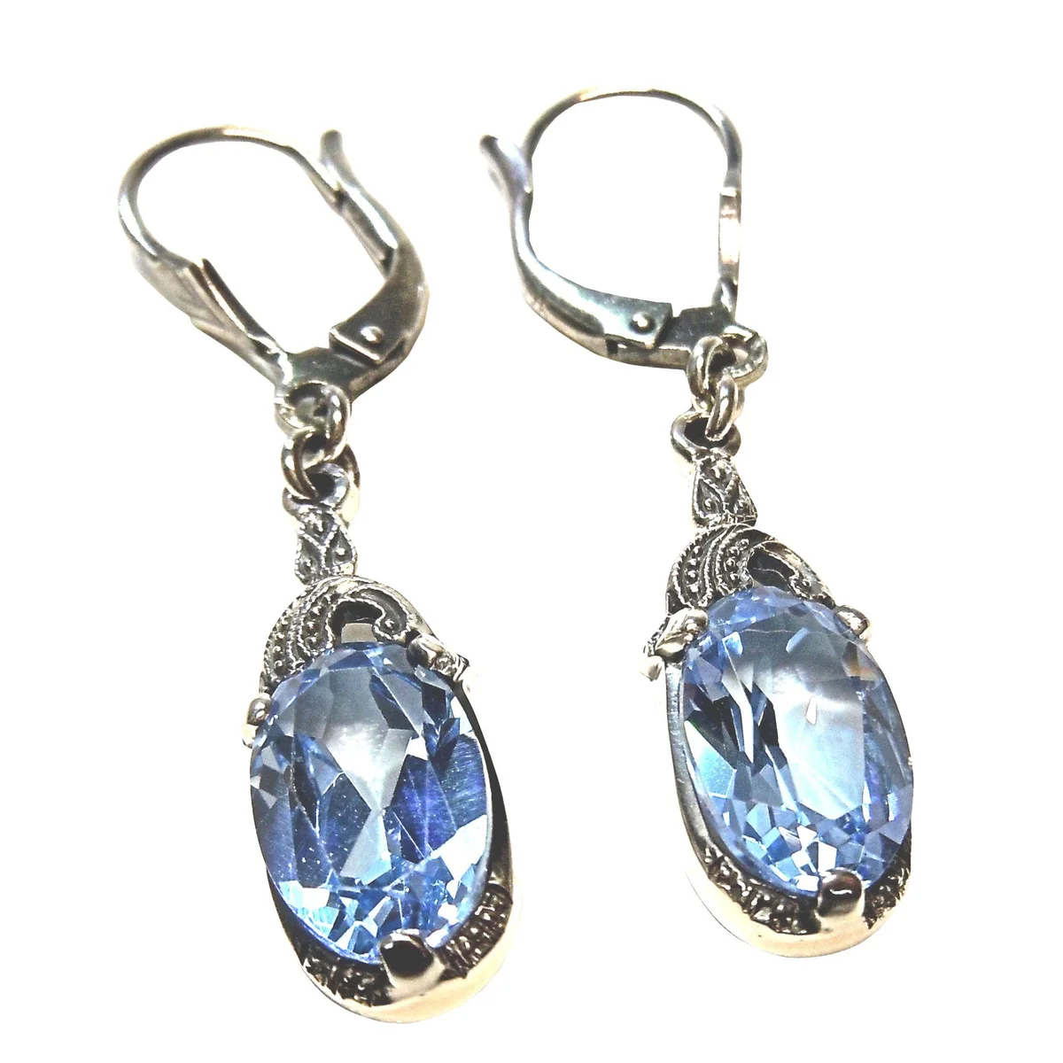 Exklusive Art-Deco Ohrringe aus 925 Silber mit oval geschliffenem Aquamarin – handgefertigter Ohrschmuck